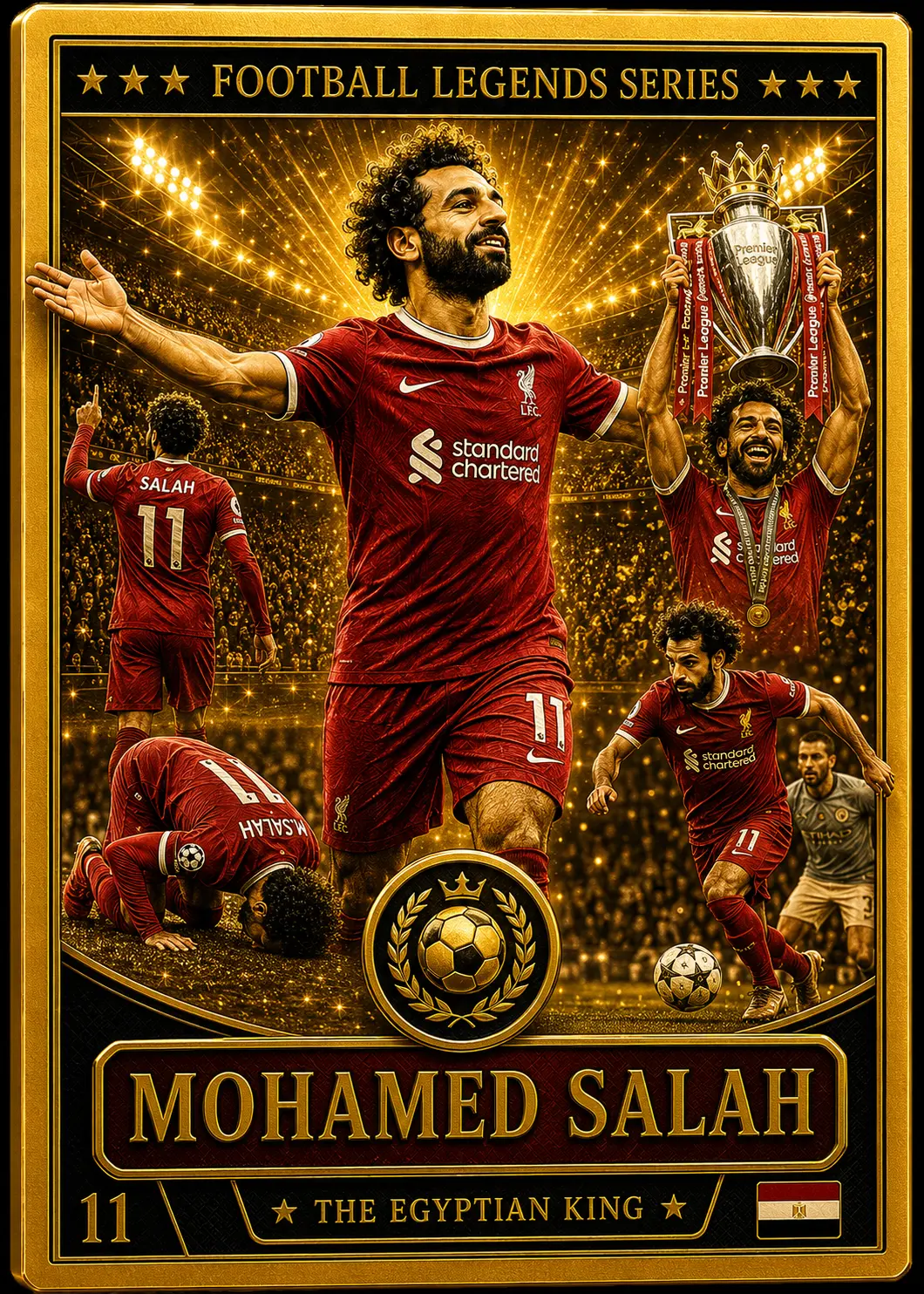 Front of a Legacy Mint solid gold collectible card featuring a football legend