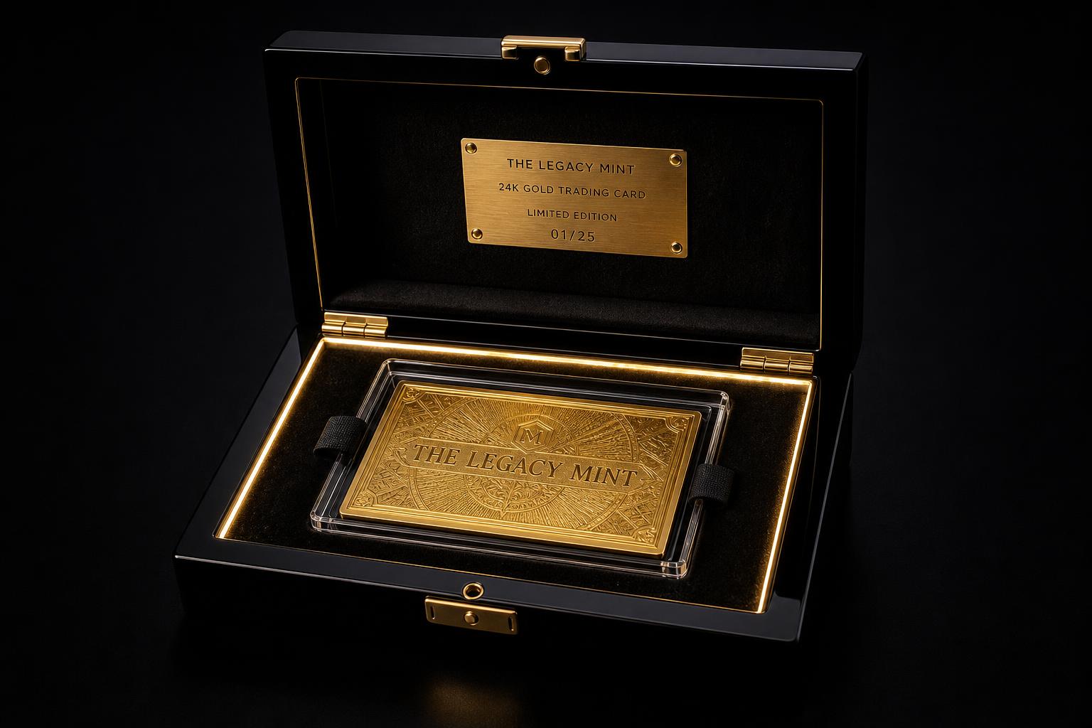 The Legacy Mint specialty display box with LED edge lighting and brass certification plate